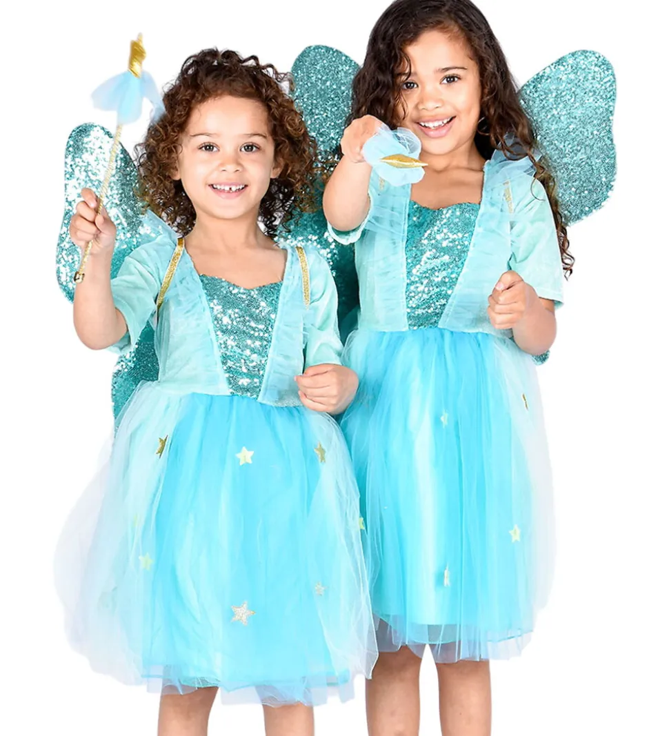 Den Goda Fen Udklædning - Fekjole m. Vinger/Tryllestav - Turkis