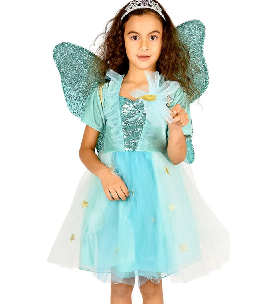 Den Goda Fen Udklædning - Fekjole m. Vinger/Tryllestav - Turkis