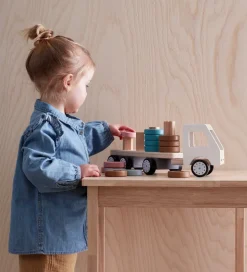 Kids Concept Stabellastbil - 38 cm - Aiden - Hvid/Natur