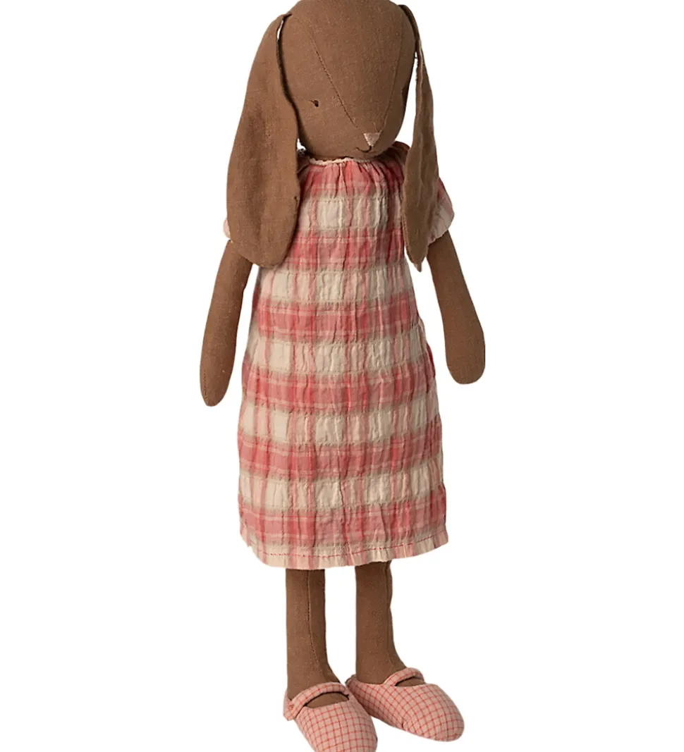 Maileg Kanin - Str. 3 - 40 cm - Brun m. Rosaternet Kjole