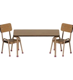 Maileg Miniature Bord Og Stole - Mus - Mørk Pudder