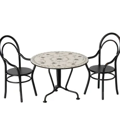 Maileg Miniature Spisebord Og 2 Stole - Sort/Beige