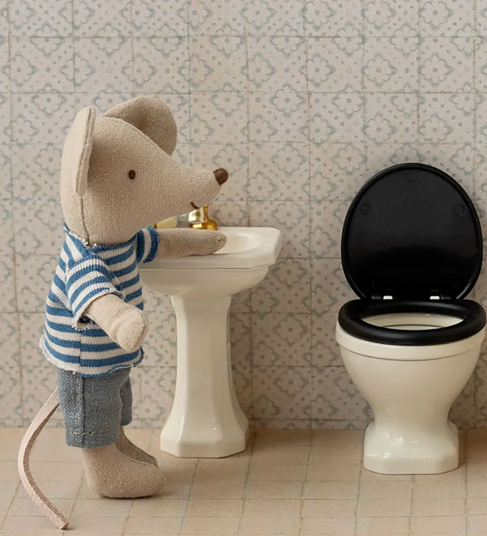 Maileg Miniature Toilet - Mus - Råhvid