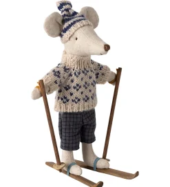 Maileg Vinter-mus m. Ski - Far - Blå
