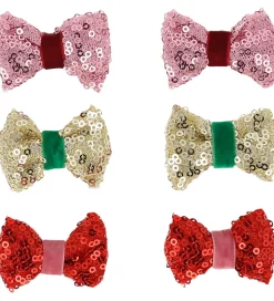 Meri Meri Hårsløjfer - 6-pak - 5,5 cm - Rød/Rosa/Guld m. Paillet