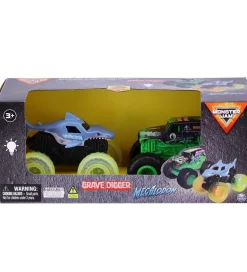 Monster Jam Trucks - 1:43 - 2-pak -Grave Digger/Megalodon m. Lys
