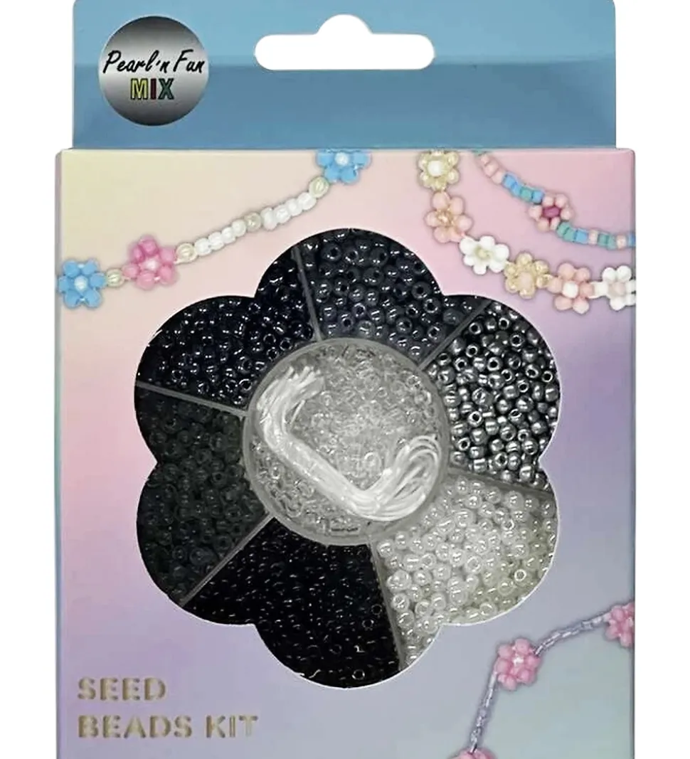Pearl N Fun Perler - Glasperlemix - Sort/Grå/Hvid