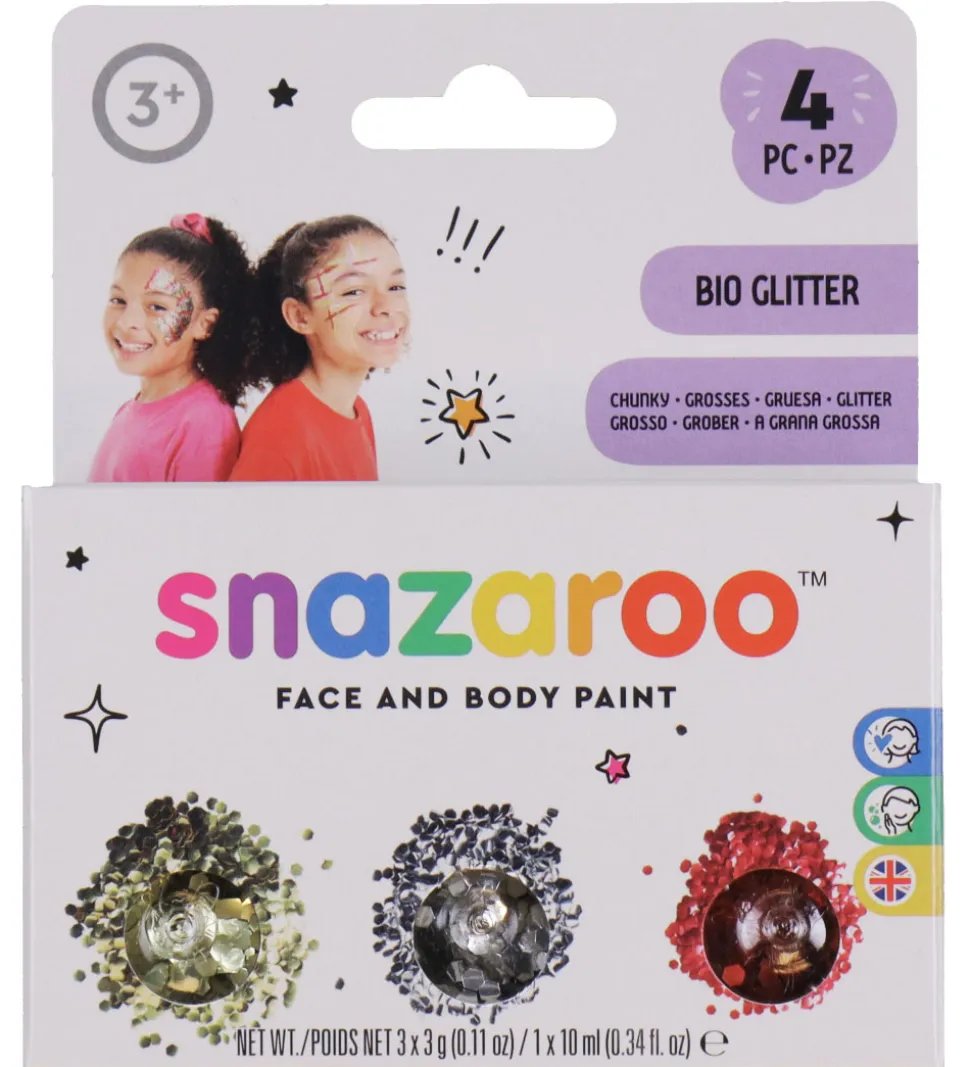 Snazaroo Sminke - BIO Glitter Chunky - 3 stk. - Guld/Sølv/Pink