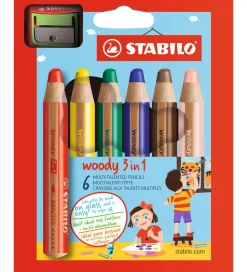 Stabilo Farveblyanter - Woody 3-i-1 - 6 Stk. - Multifarvet